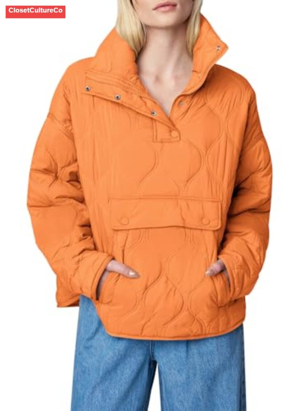 Womens Quilted Puffer Pullover Half Zip Lightweight Jacket Coat